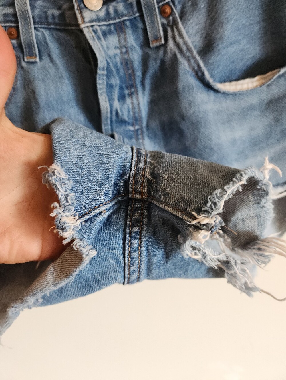 501 Levis Buttom Fly Shorts Micro Checky Denim Cotton Distressed Medium Large 30 - Picture 7 of 10